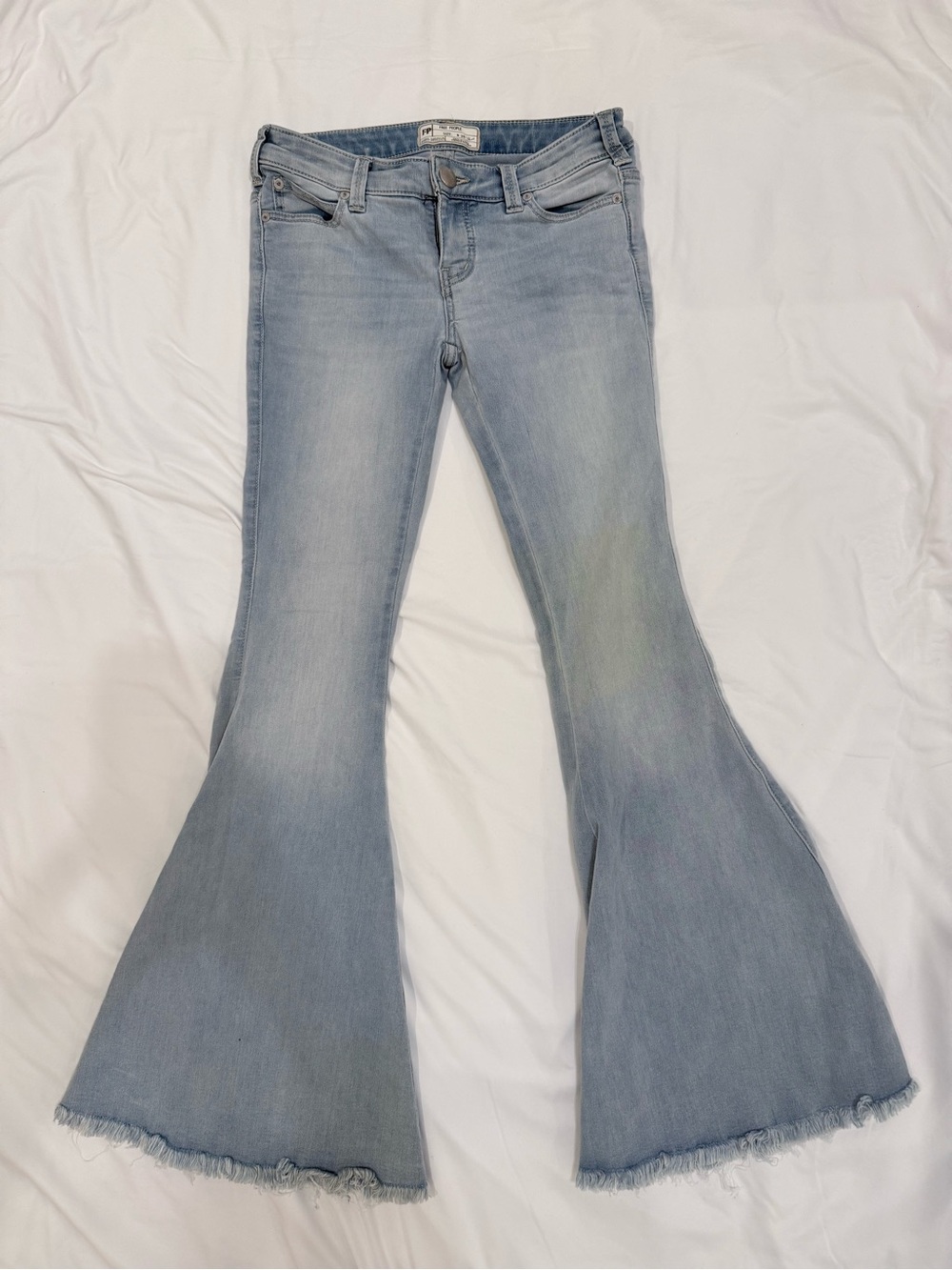 Free People Light Wash Flare Jeans Raw Frayed Hem Size 26